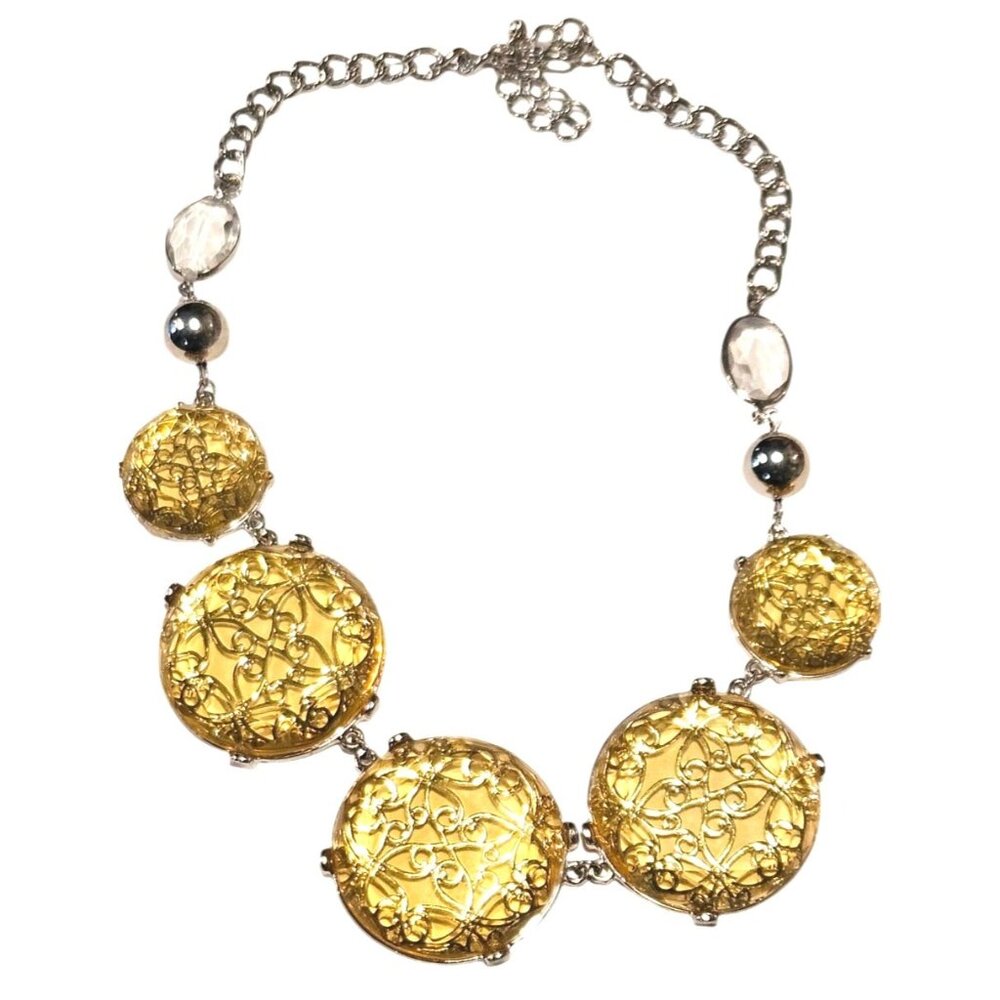 Gold-Tone Statement Necklace With‎ Intricate Floral Swirls & Adjustable Chain